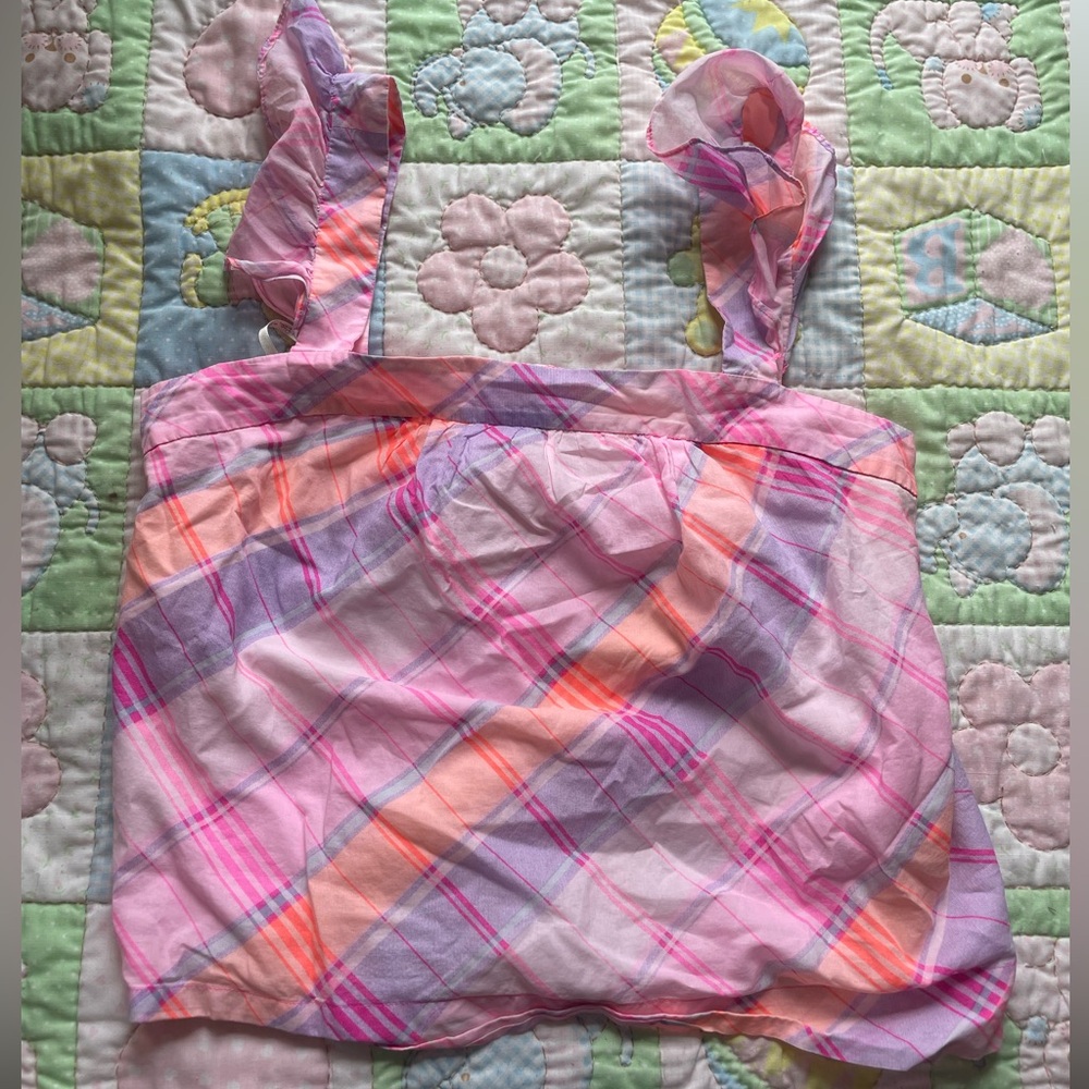 LILLY PULITZER LARGE MADRAS PINK ORANGE PLAID BLOUSE TANK